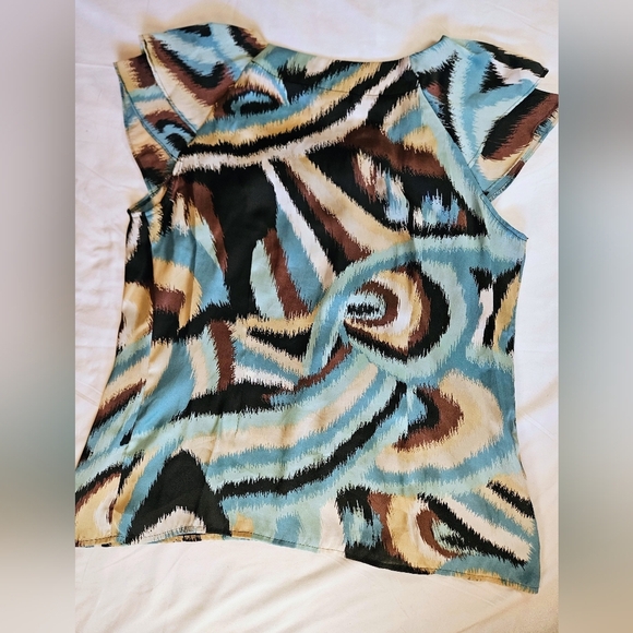 Signature By Larry Levine Womens Multicolored Short Flutter Sleeve Blouse Sz. L - Picture 10 of 11